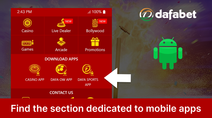 Locate the mobile apps section on Dafabet site
