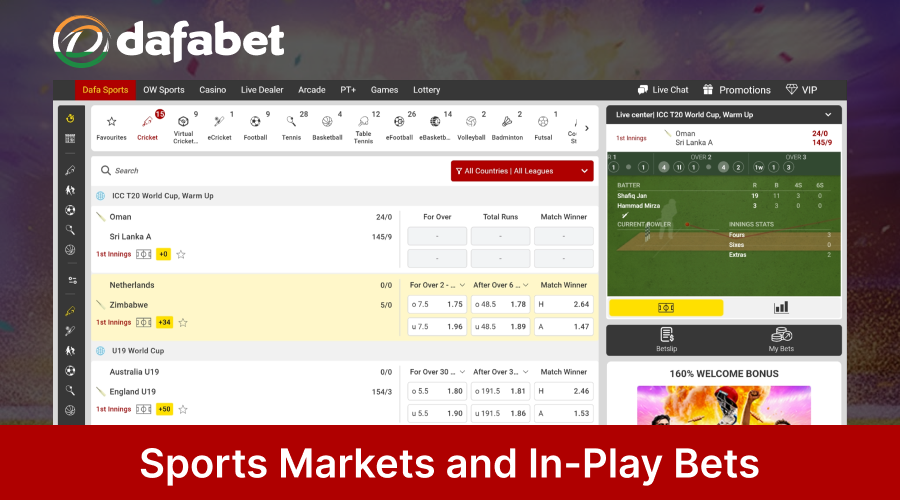 Dafabet Sports markets and in-play betting